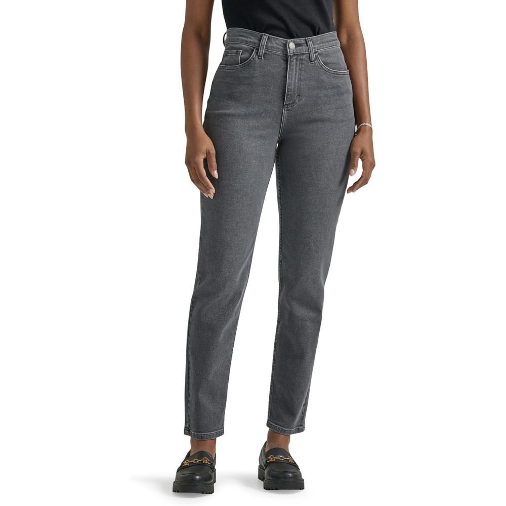 imageLee Womens Legendary High Rise Mom JeanWashed Black