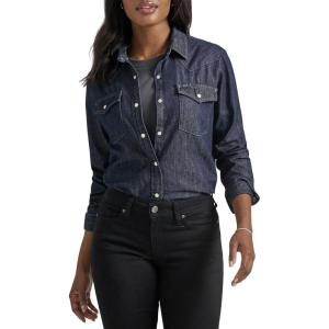 Lee Womens Legendary Slim Fit Western Snap Shirt(Obsidian Night – Dark Blue)