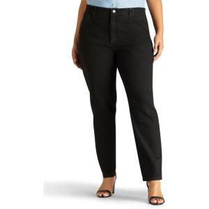 Lee Women’s Plus Size Relaxed Fit Side Elastic Tapered Leg Jean(Black Stretch)