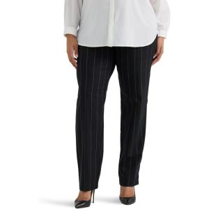 Lee Womens Plus Size Wrinkle Free Relaxed Fit Straight Leg Pant(Black Pinstripe)