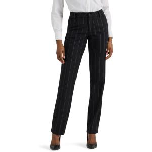 Lee Womens Wrinkle Free Relaxed Fit Straight Leg Pant(Black Pinstripe)