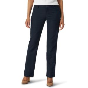 Lee Womens Wrinkle Free Relaxed Fit Straight Leg Pant(Navy Windowpane)