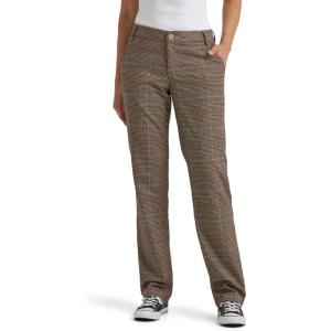Lee Womens Wrinkle Free Relaxed Fit Straight Leg Pant(Straw Plaid)