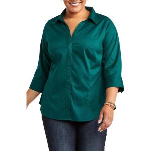 Riders by Lee Indigo Womens Plus Size Easy Care ¾ Sleeve Woven Shirt(Botanical Green)