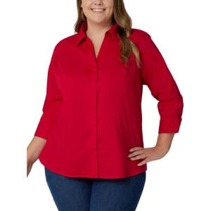 Riders by Lee Indigo Womens Plus Size Easy Care ¾ Sleeve Woven Shirt(Classic Red)