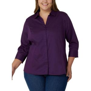 Riders by Lee Indigo Womens Plus Size Easy Care ¾ Sleeve Woven Shirt(Purple Pennant)