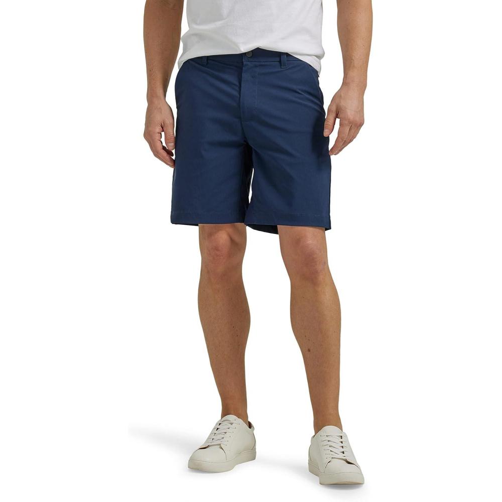 imageLee Mens Extreme Motion Regular Fit Synthetic Flat Front ShortRivet Navy