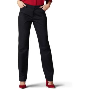 Lee Womens Petite Wrinkle Free Relaxed Fit Straight Leg Pant(Black)