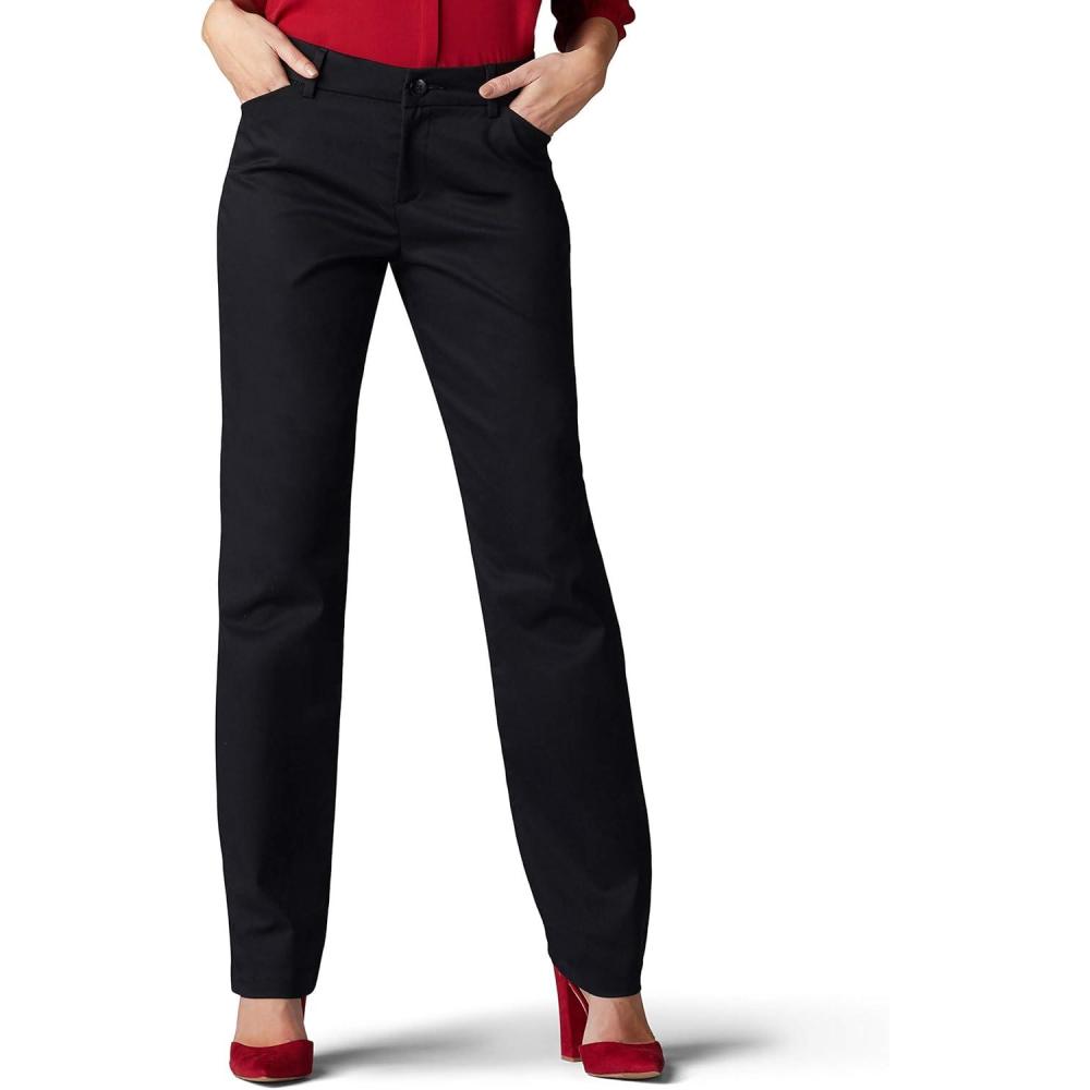 imageLee Womens Wrinkle Free Relaxed Fit Straight Leg PantBlack