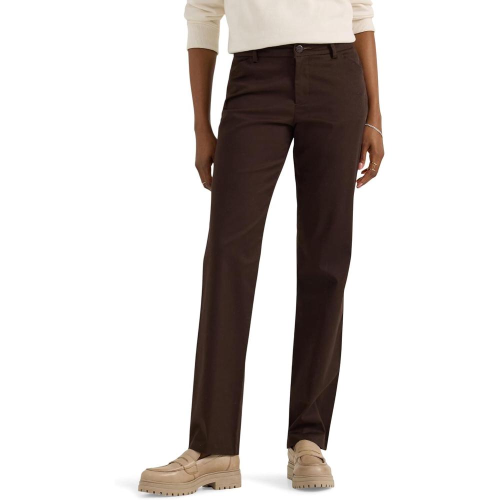 imageLee Womens Wrinkle Free Relaxed Fit Straight Leg PantEspresso