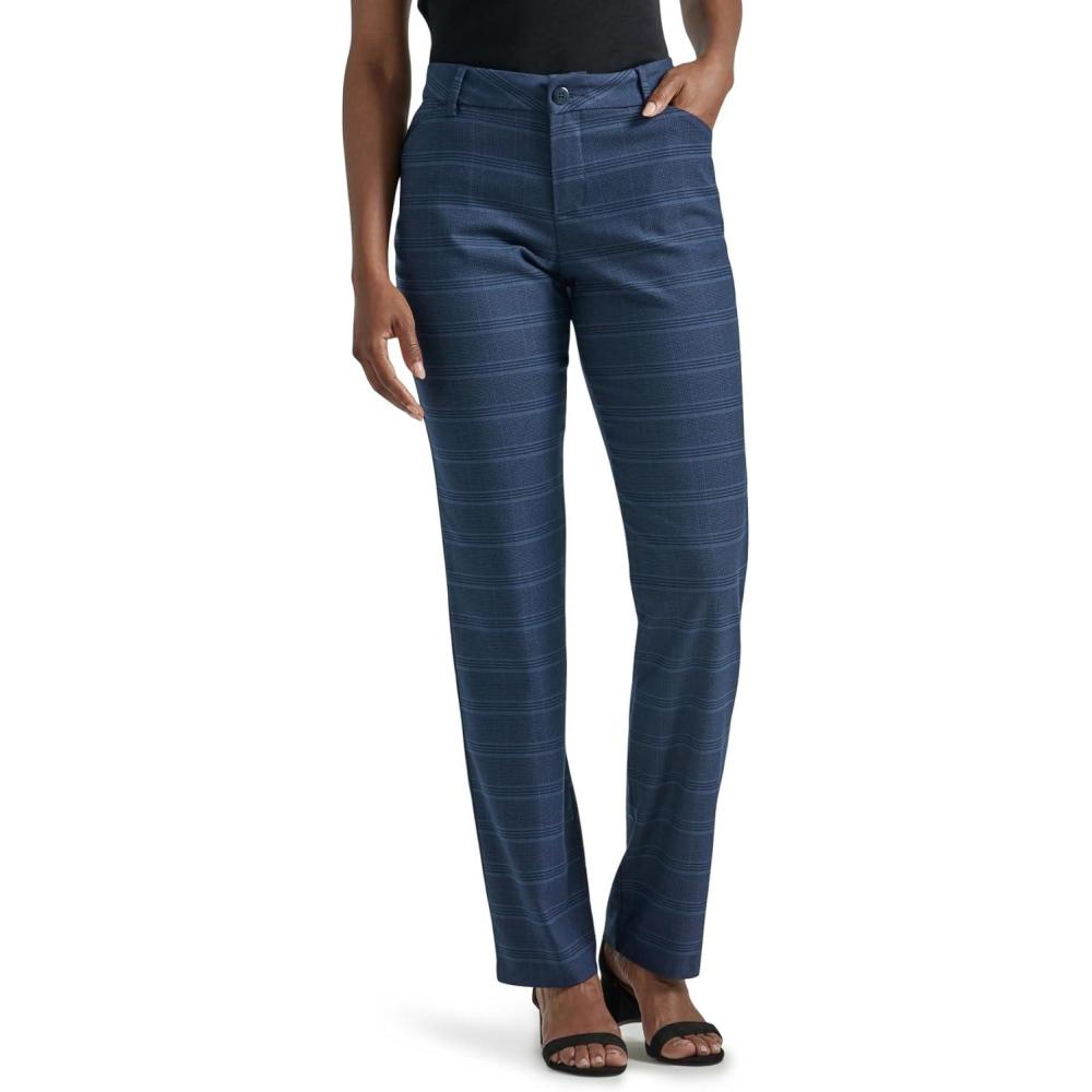 imageLee Womens Wrinkle Free Relaxed Fit Straight Leg PantNavyInsignia Blue Plaid