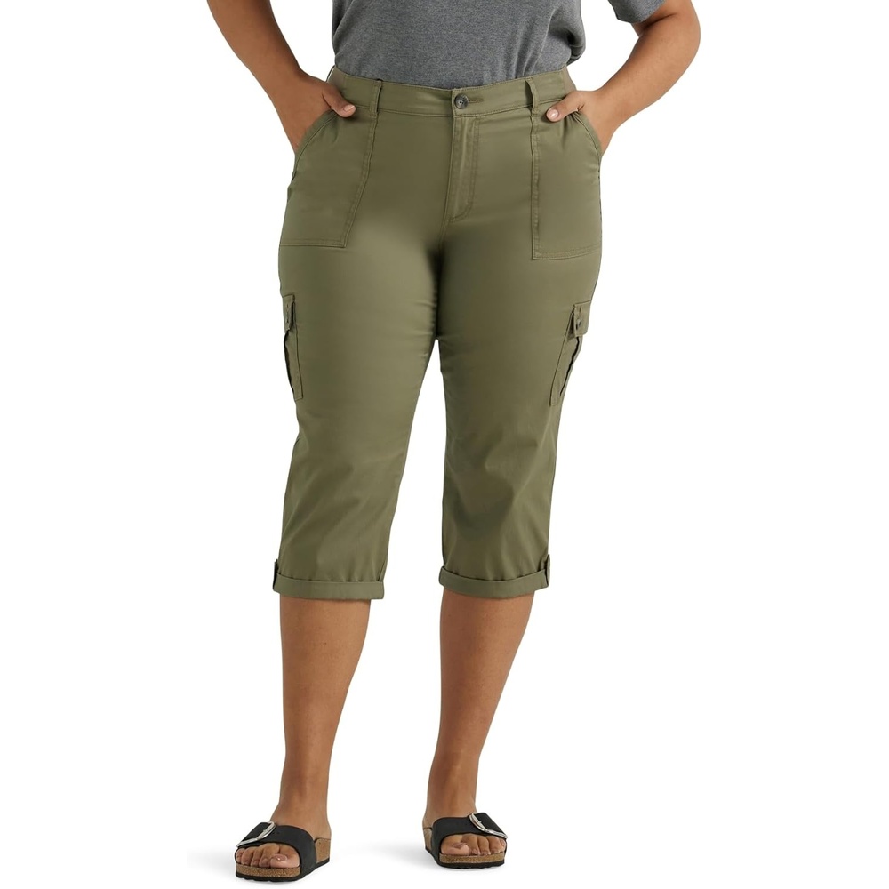 image:imageLee Womens Plus Size Flextogo MidRise Relaxed Fit Cargo Capri PantDeep Lichen Green