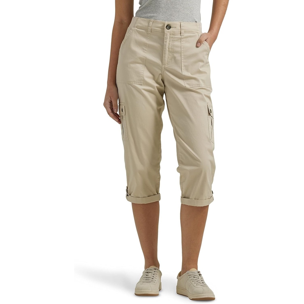 image:imageLee Womens Plus Size Flextogo MidRise Relaxed Fit Cargo Capri PantPioneer Beige