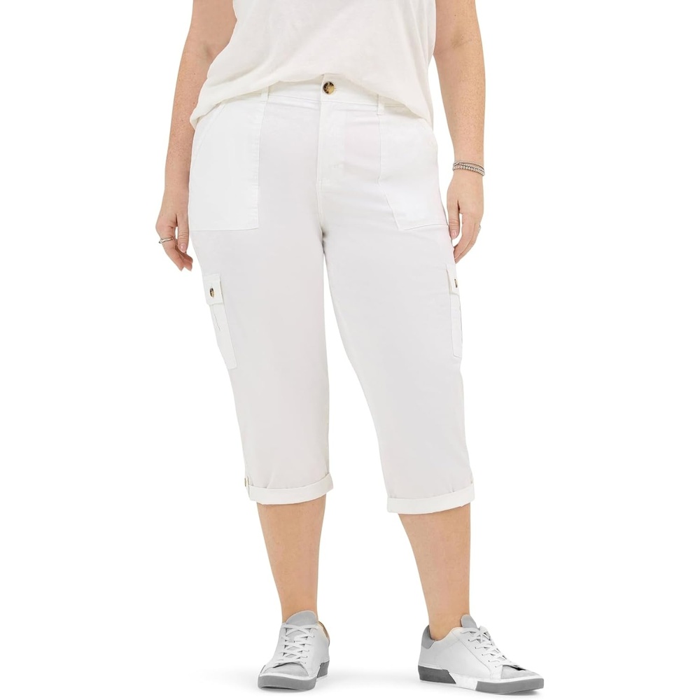 image:imageLee Womens Plus Size Flextogo MidRise Relaxed Fit Cargo Capri PantWhite