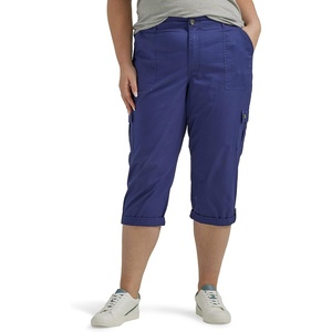 Lee Women’s Plus Size Flex-to-go Mid-Rise Relaxed Fit Cargo Capri Pant(Medieval Blue)