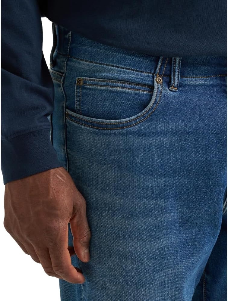 image:imageLee Mens Extreme Motion Regular Taper JeanDash Brushed Knit Striped Lining