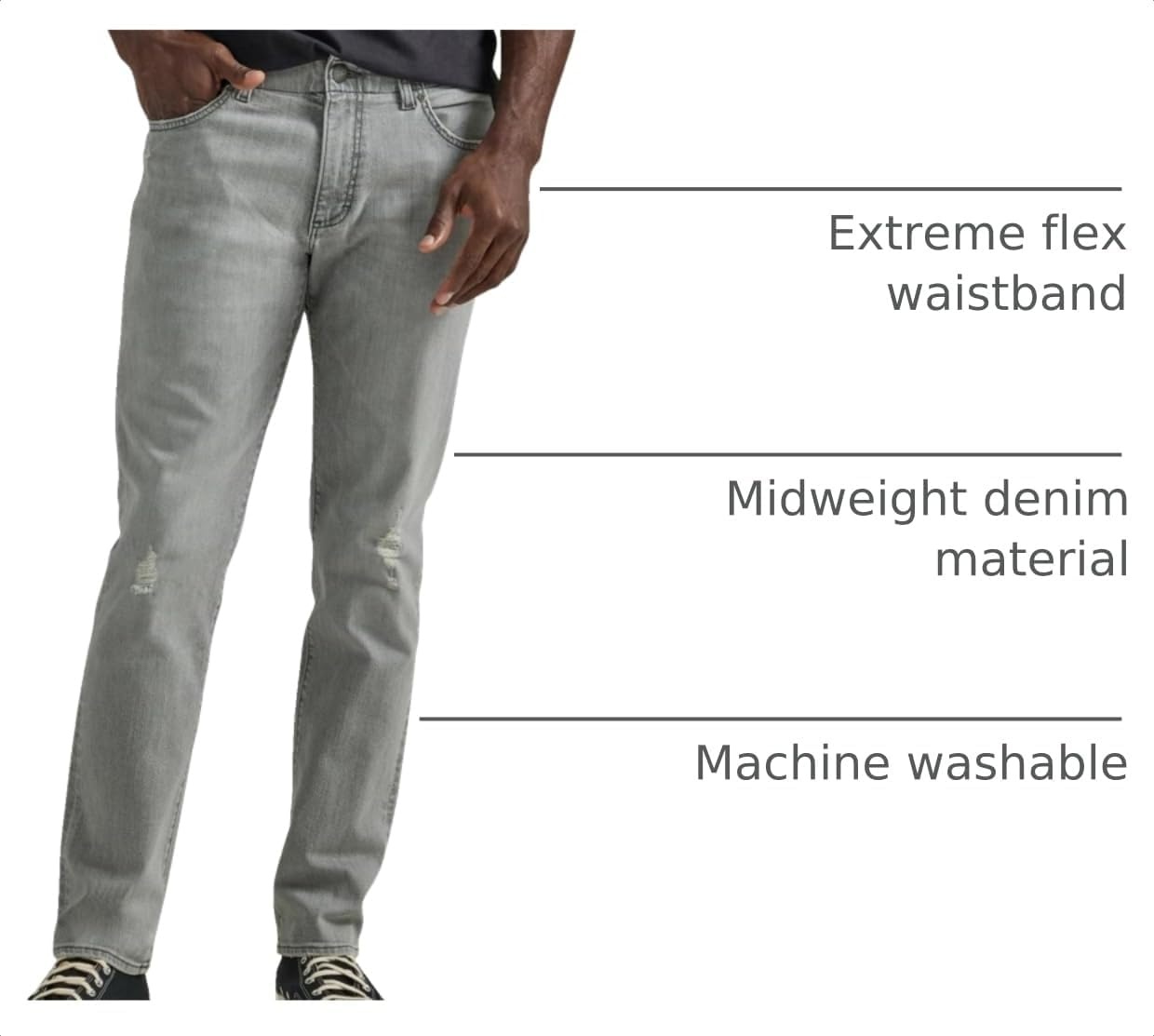 image:imageLee Mens Extreme Motion Straight Taper JeanGray Scotch Destruction Features