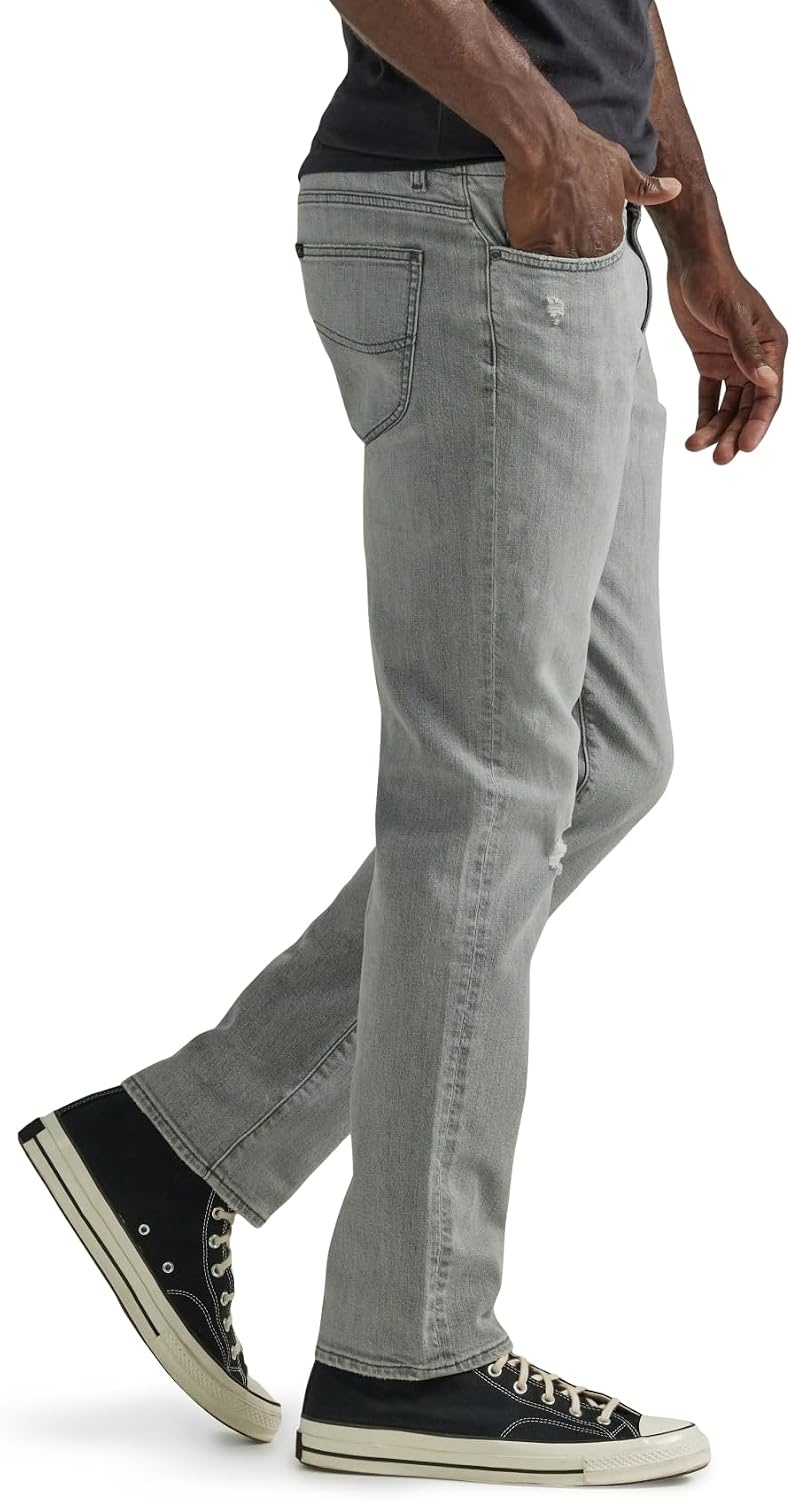 image:imageLee Mens Extreme Motion Straight Taper JeanGray Scotch Destruction Features