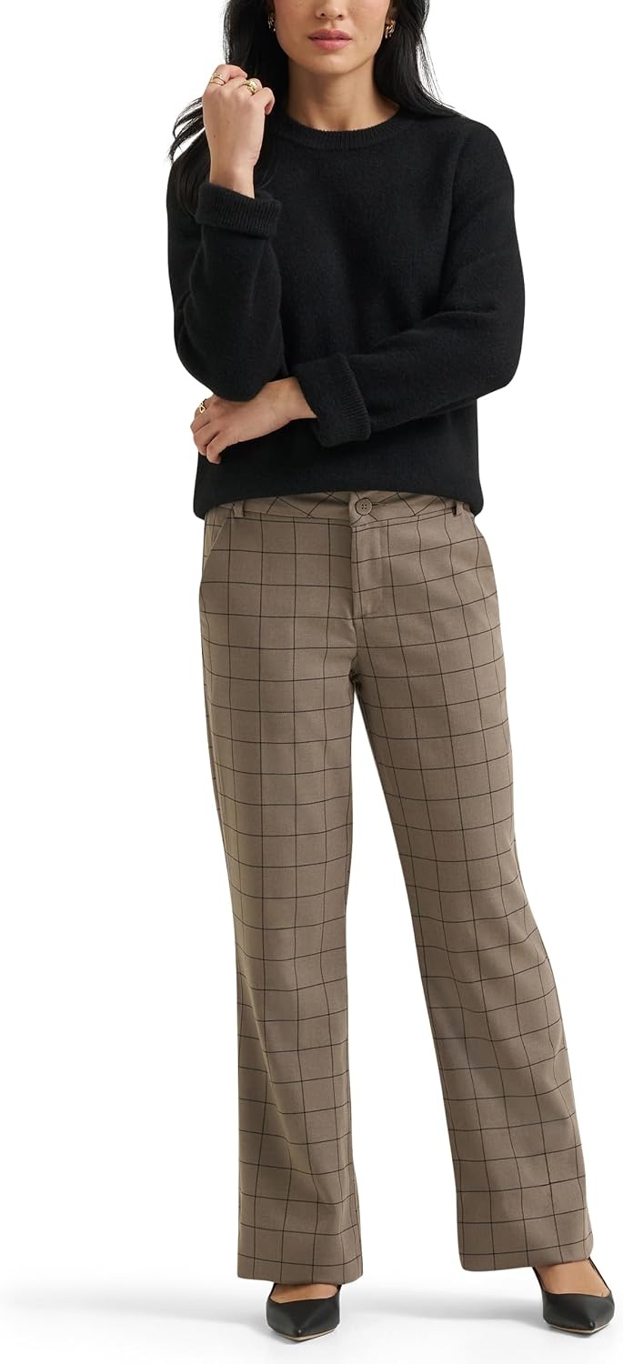 image:imageLee Womens Wrinkle Free Mid Rise Bootcut PantGray Windowpane