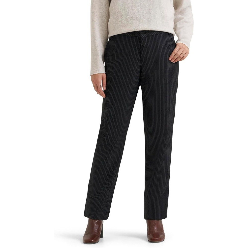 image:imageLee Womens Wrinkle Free Relaxed Fit Straight Leg PantJet Black Pinstripe