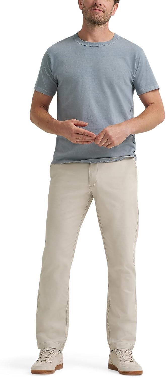 image:imageLee Mens Extreme Motion Flat Front Relaxed Taper PantCity Beige