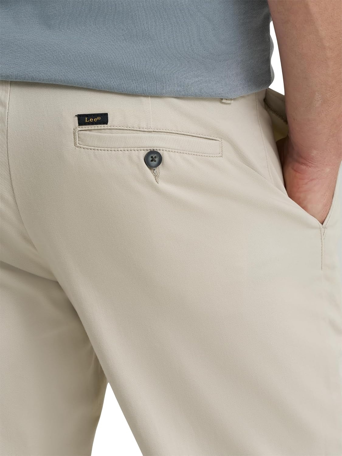image:imageLee Mens Extreme Motion Flat Front Relaxed Taper PantCity Beige