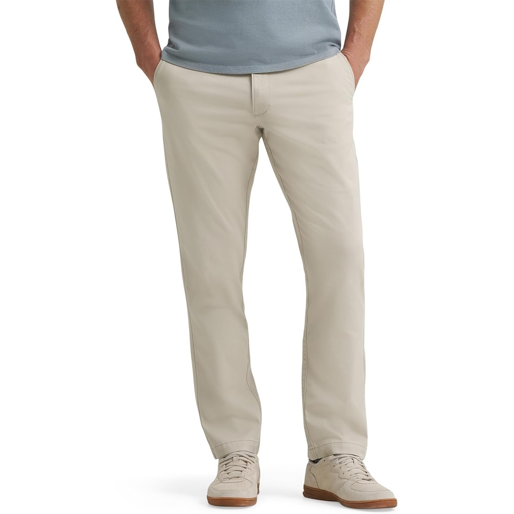 image:imageLee Mens Extreme Motion Flat Front Relaxed Taper PantCity Beige