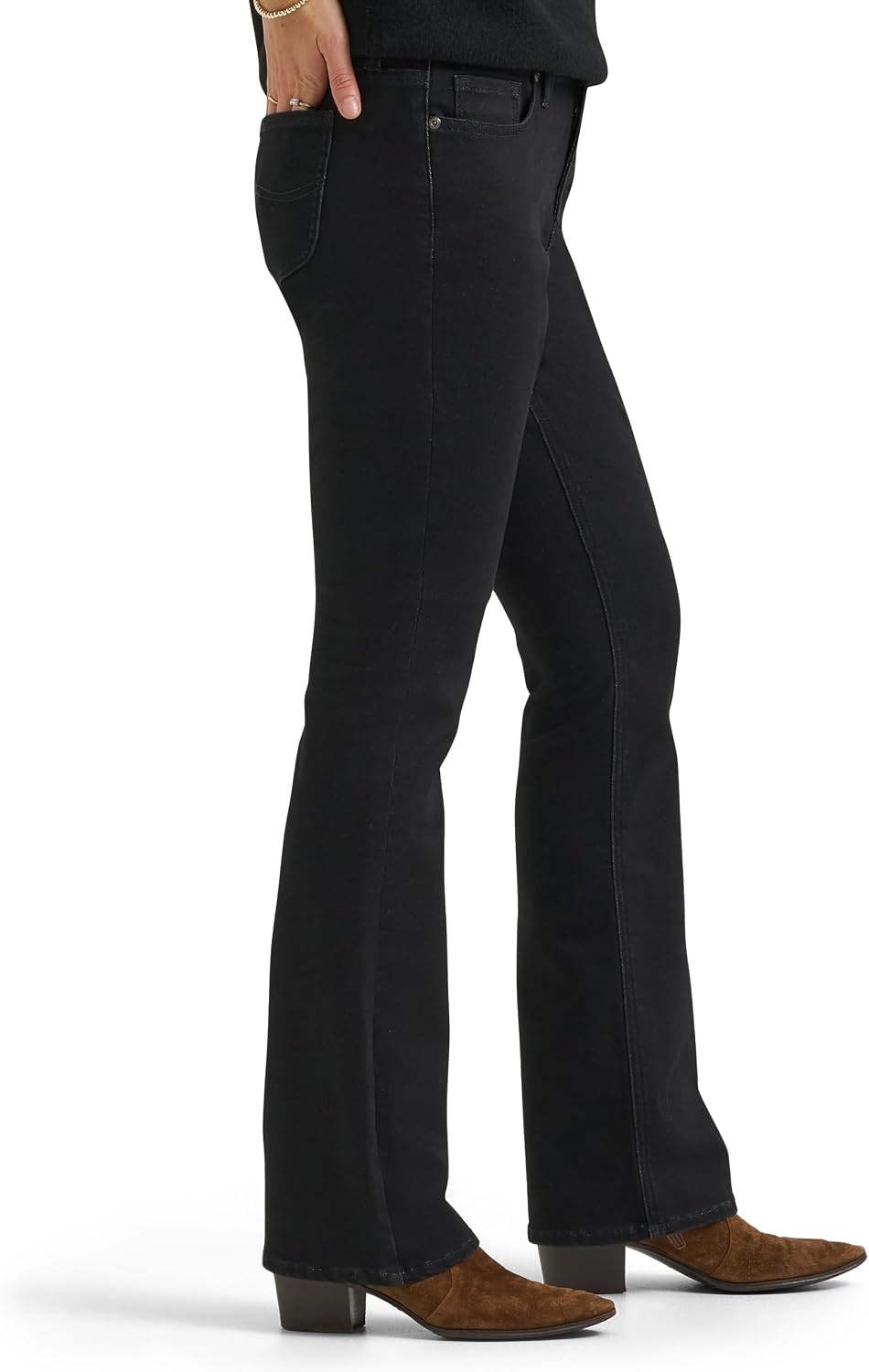 image:imageLee Womens Legendary Mid Rise Bootcut JeanFine Black Plaid Fleece Lined