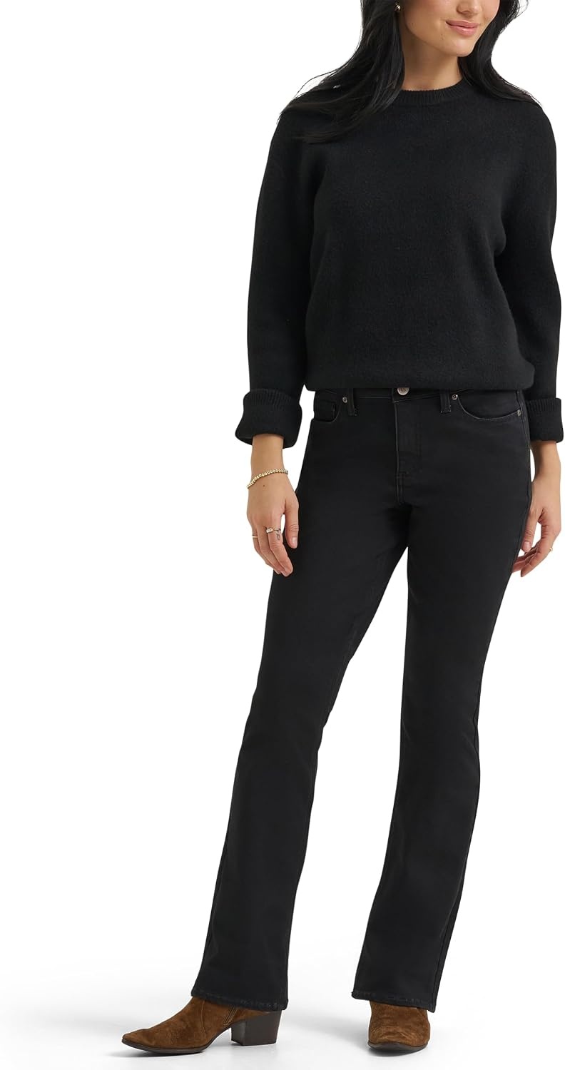 image:imageLee Womens Legendary Mid Rise Bootcut JeanFine Black Plaid Fleece Lined
