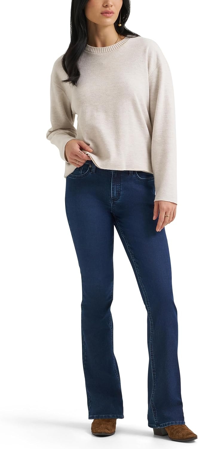 image:imageLee Womens Legendary Mid Rise Bootcut JeanHarbor Rinse Fleece Lined