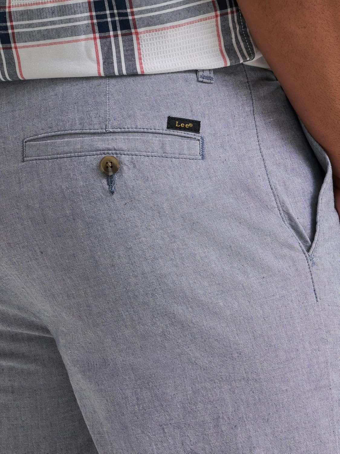 image:imageLee Mens Big amp Tall Extreme Motion Flat Front ShortAcademy Chambray