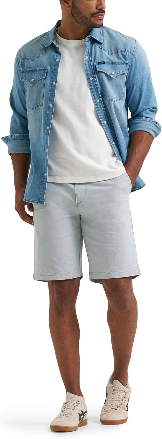 image:imageLee Mens Big amp Tall Extreme Motion Flat Front ShortDesert Sage Chambray