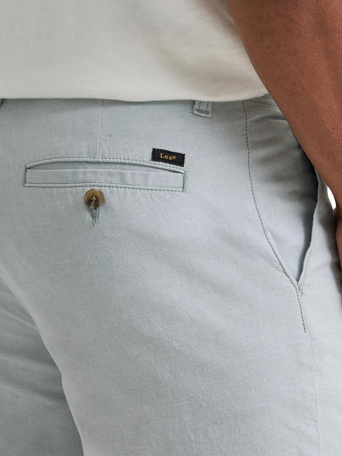 image:imageLee Mens Big amp Tall Extreme Motion Flat Front ShortDesert Sage Chambray