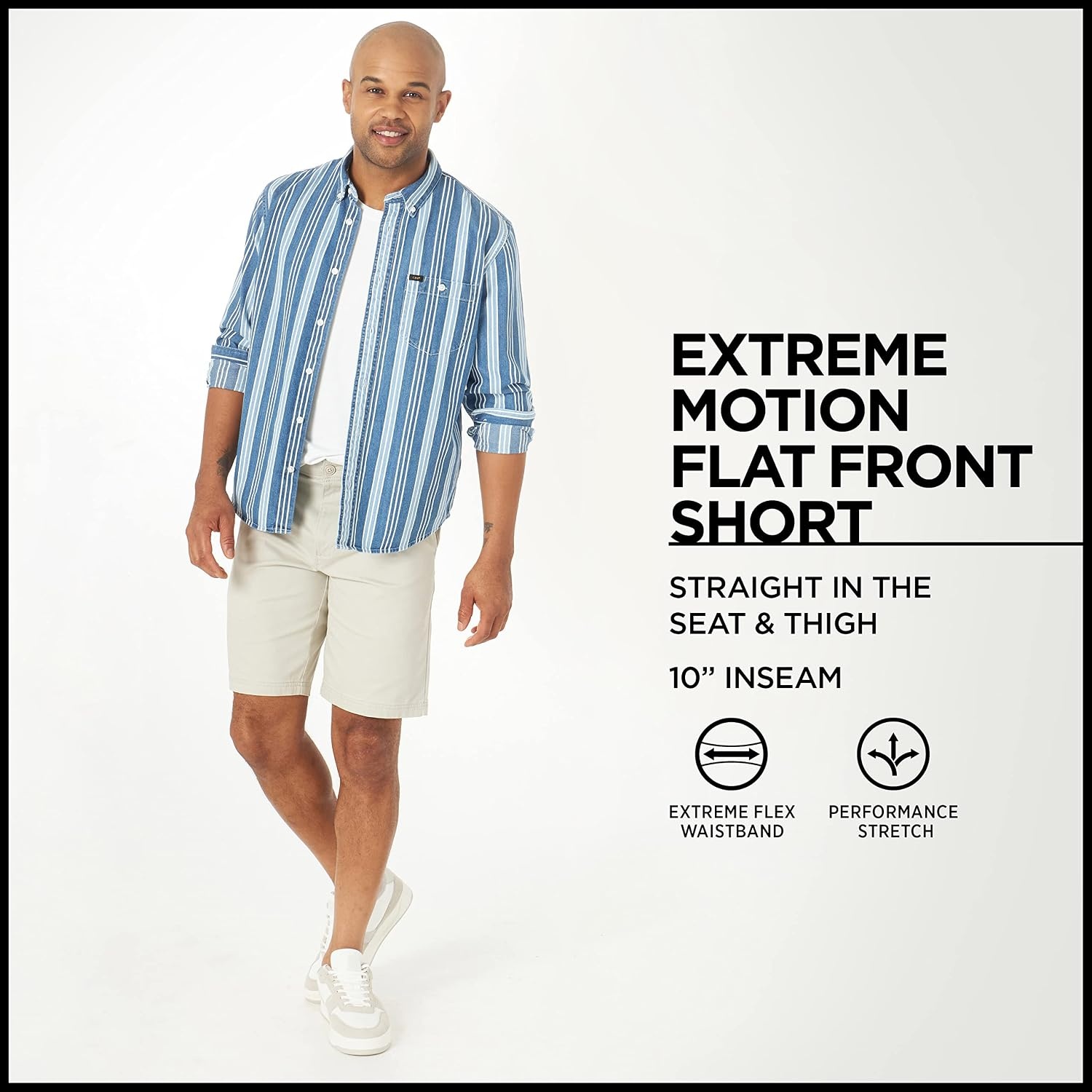 image:imageLee Mens Big amp Tall Extreme Motion Flat Front ShortGray Chambray