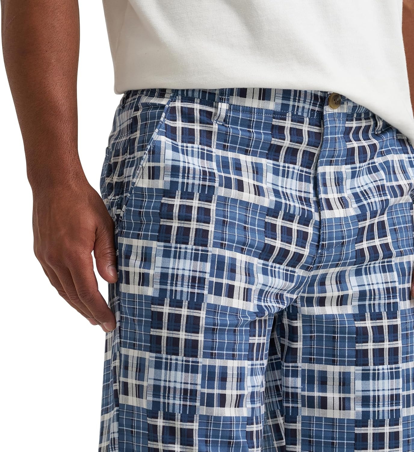 image:imageLee Mens Big amp Tall Extreme Motion Flat Front ShortRivet Navy Madras