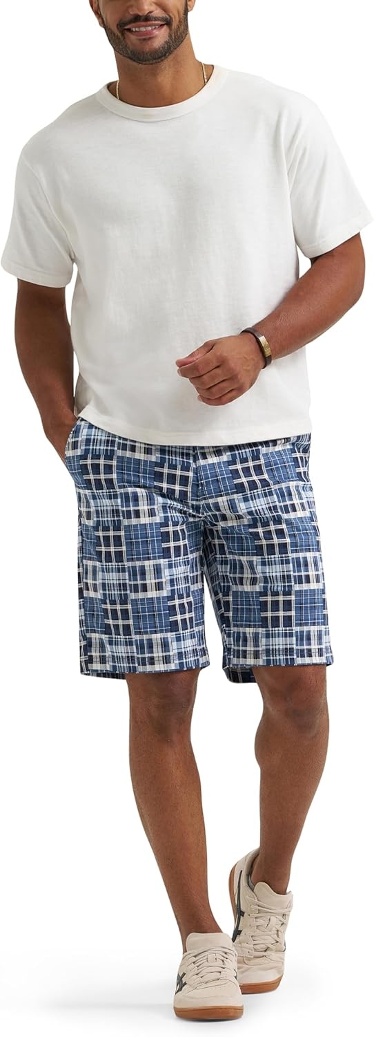 image:imageLee Mens Big amp Tall Extreme Motion Flat Front ShortRivet Navy Madras