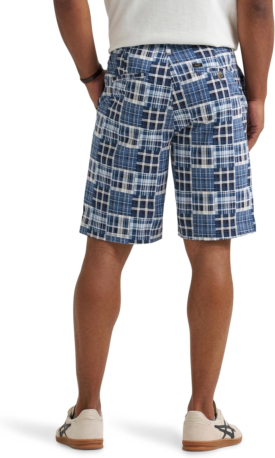 image:imageLee Mens Big amp Tall Extreme Motion Flat Front ShortRivet Navy Madras