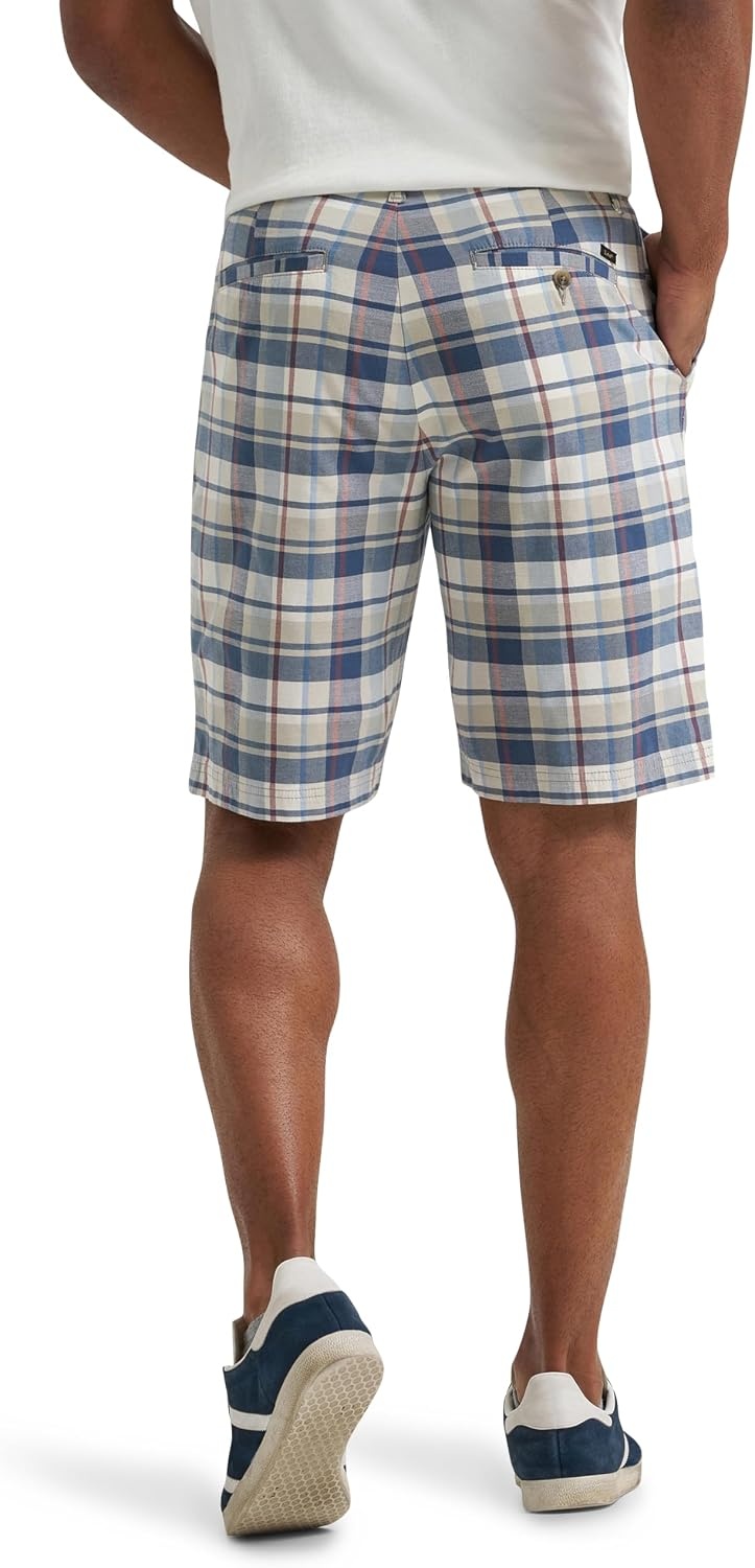 image:imageLee Mens Big amp Tall Extreme Motion Flat Front ShortSlate Gray Plaid