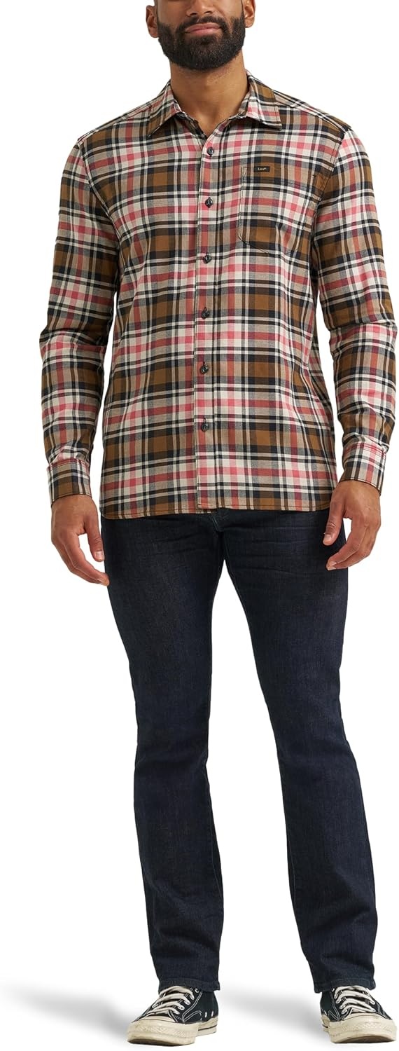 image:imageLee Mens All Purpose Classic Fit Long Sleeve ShirtBuffalo City Beige Plaid