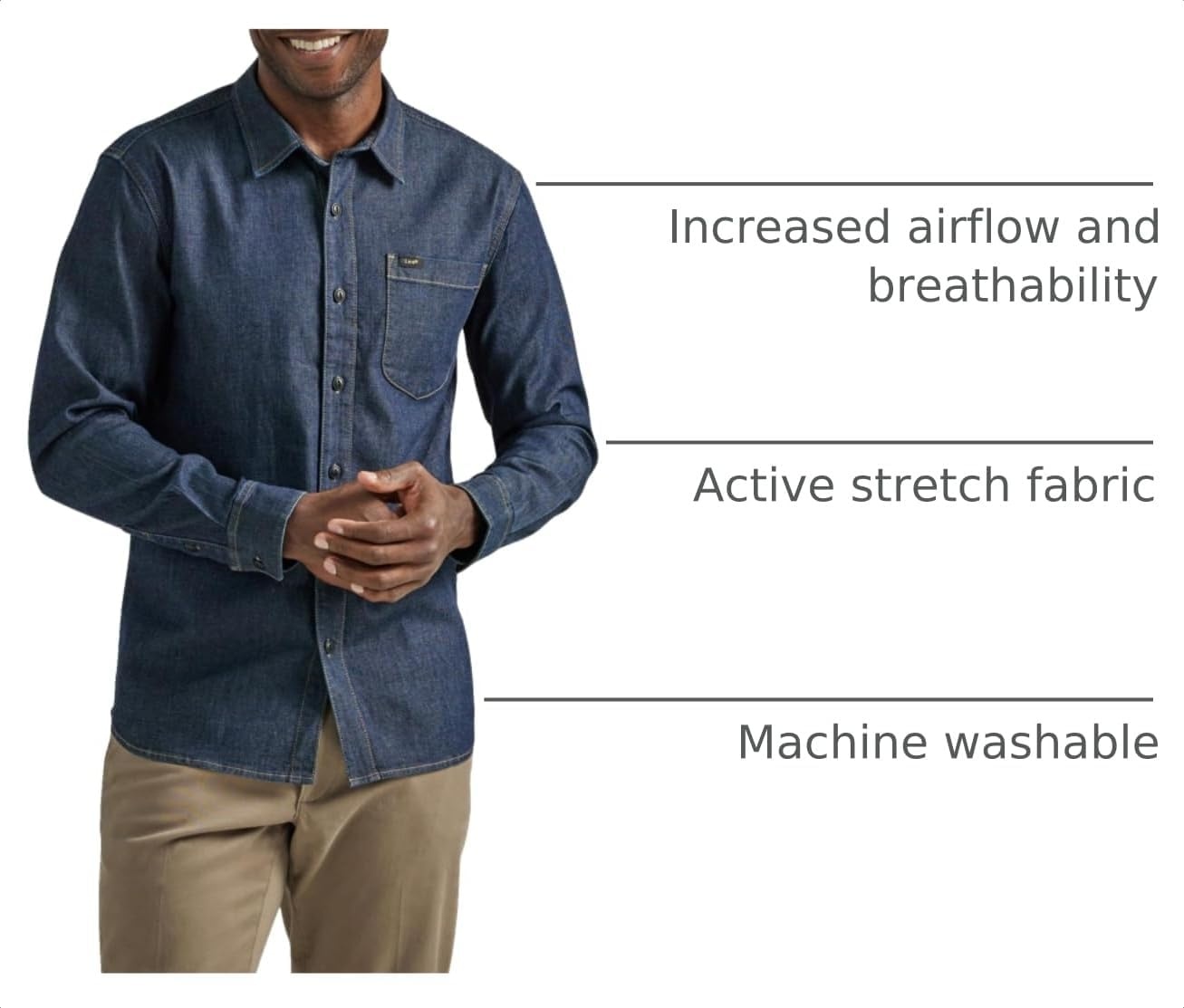 image:imageLee Mens All Purpose Classic Fit Long Sleeve ShirtDenim Rinse Wash