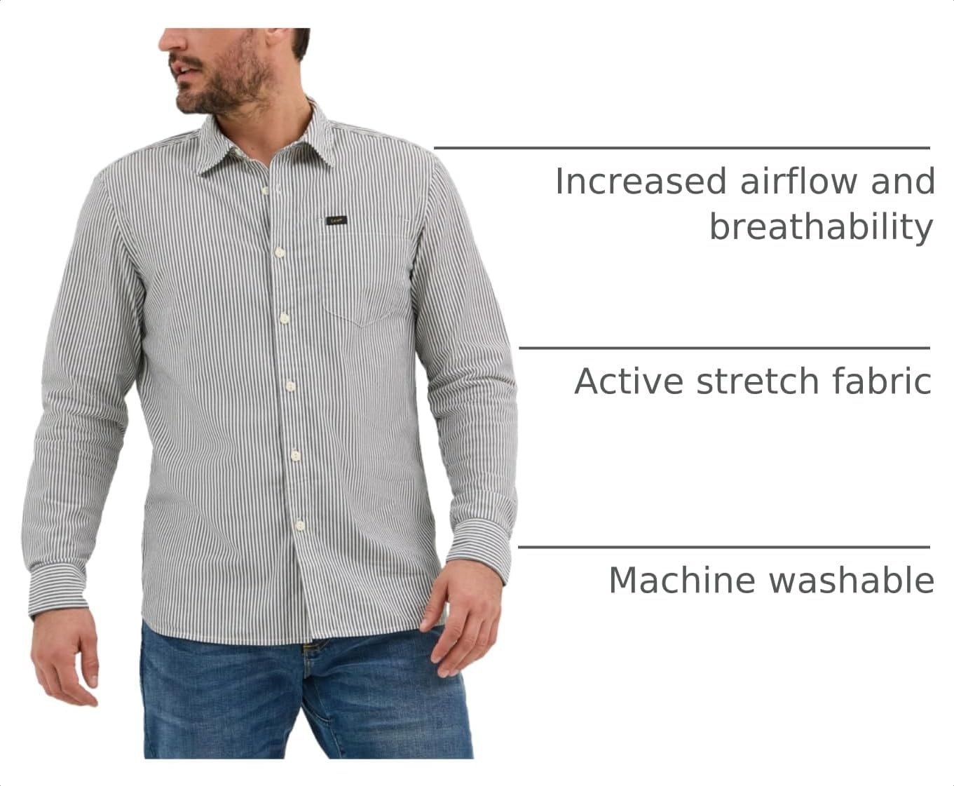 image:imageLee Mens All Purpose Classic Fit Long Sleeve ShirtEcru Stripe