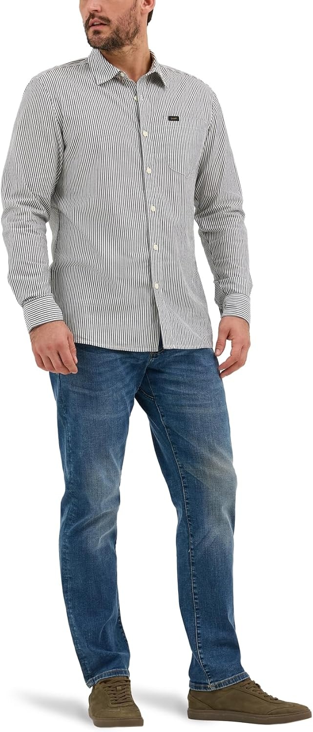 image:imageLee Mens All Purpose Classic Fit Long Sleeve ShirtEcru Stripe