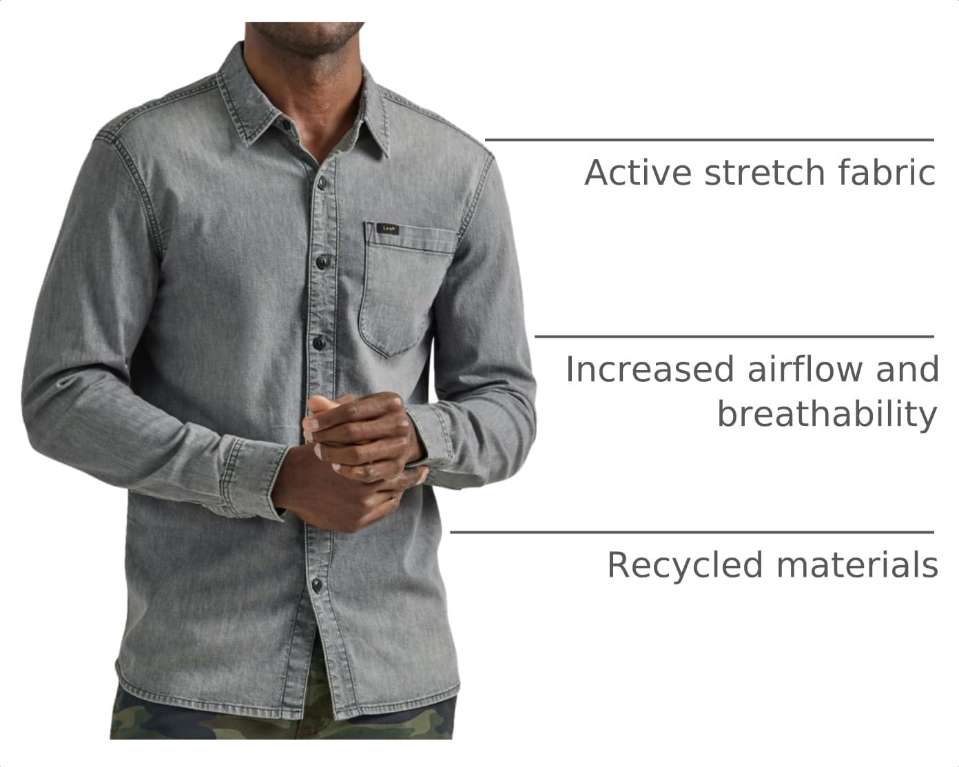 image:imageLee Mens All Purpose Classic Fit Long Sleeve ShirtGray Denim