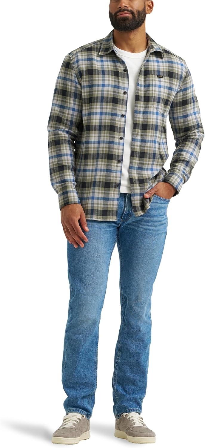 image:imageLee Mens All Purpose Classic Fit Long Sleeve ShirtGreen Drizzle Plaid