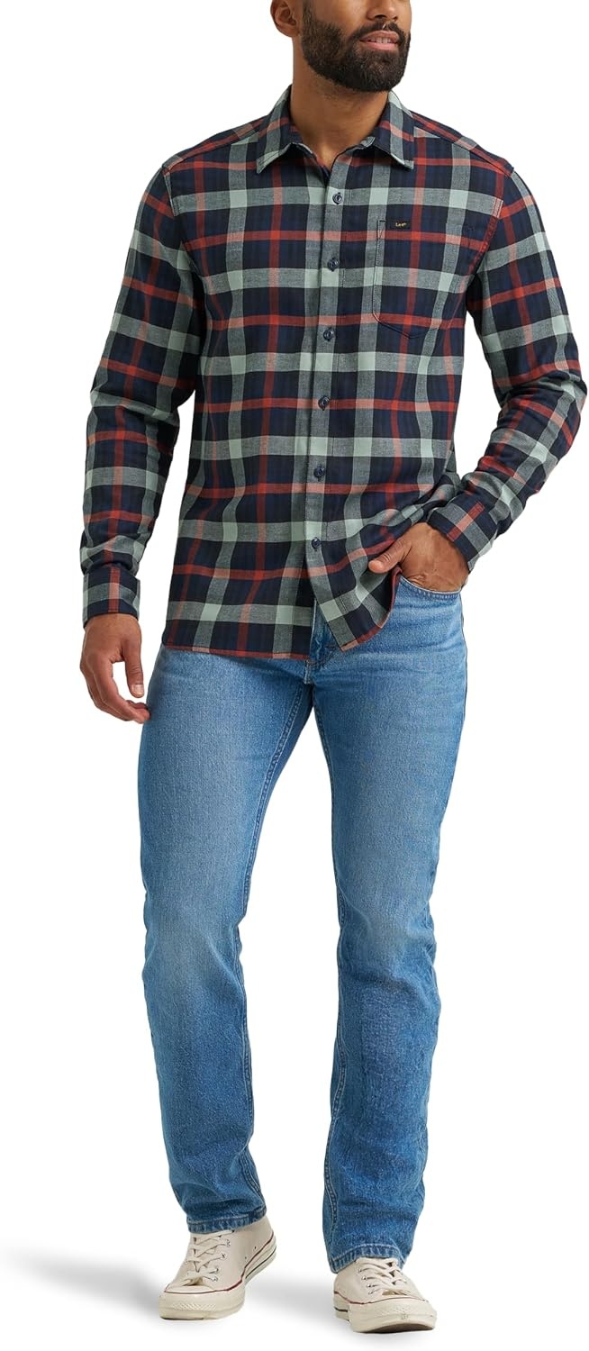 image:imageLee Mens All Purpose Classic Fit Long Sleeve ShirtNavy Sage Plaid