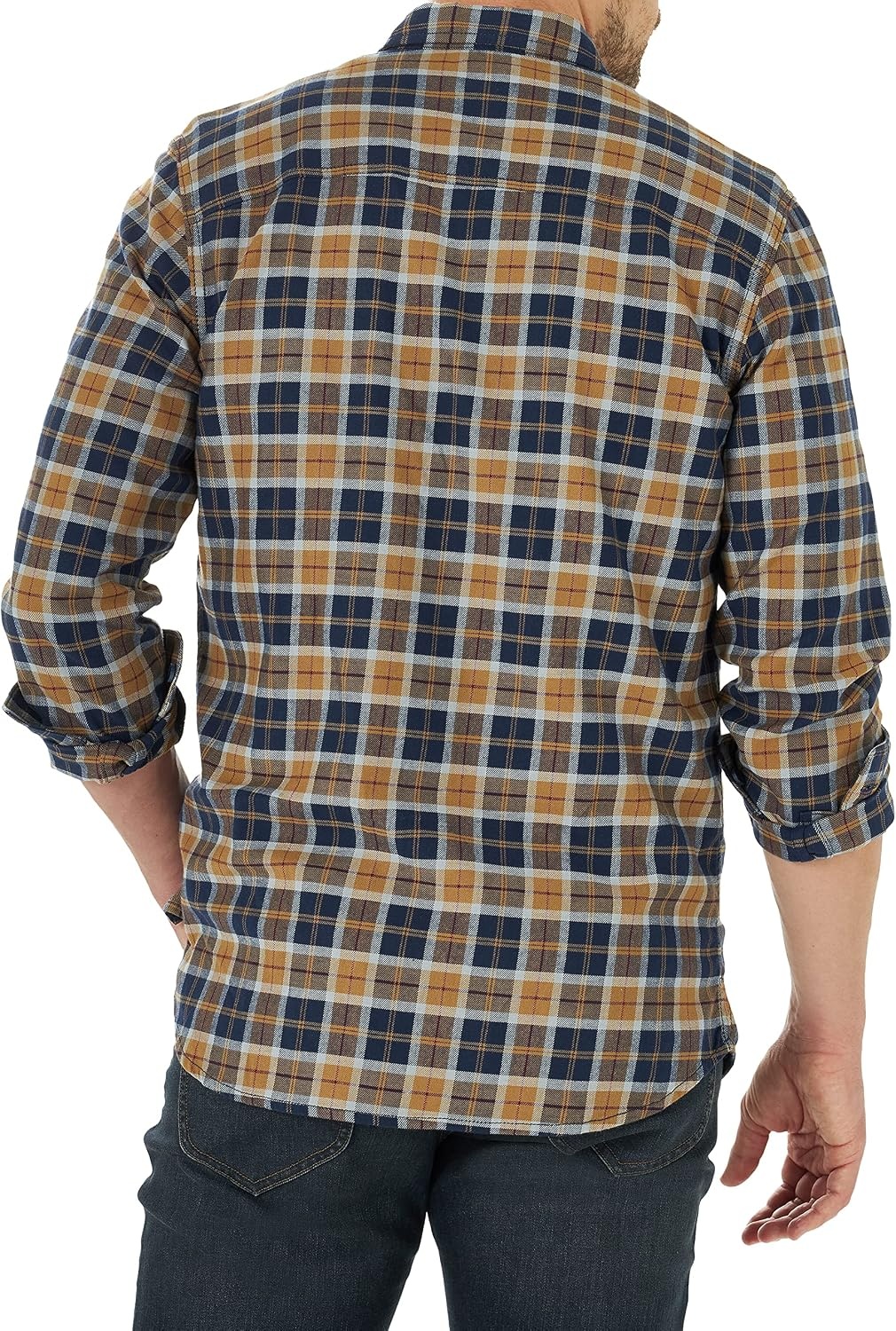 image:imageLee Mens All Purpose Classic Fit Long Sleeve ShirtNavyBrown Plaid Stretch Twill