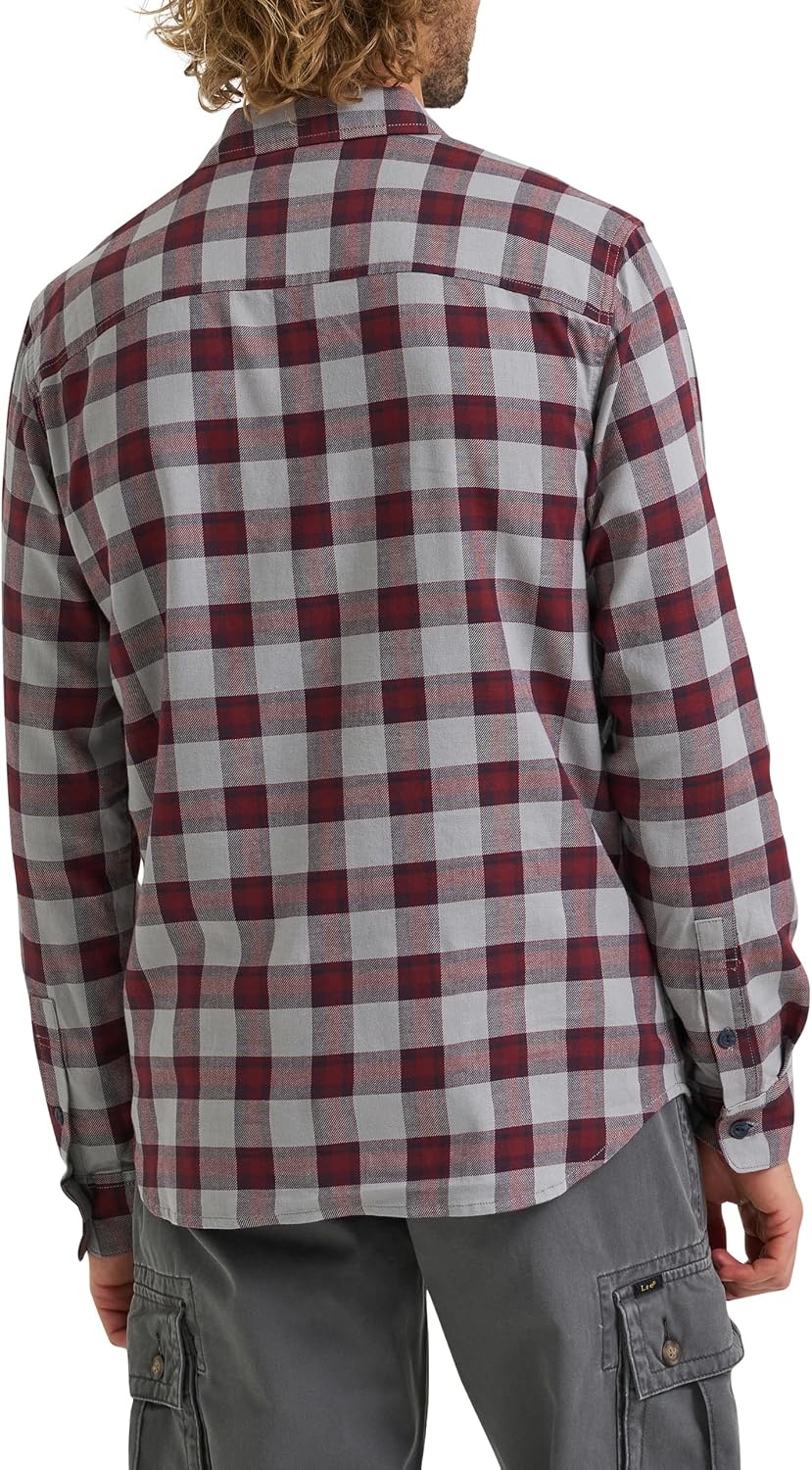 image:imageLee Mens All Purpose Classic Fit Long Sleeve ShirtNeutral Gray Port Plaid Twill