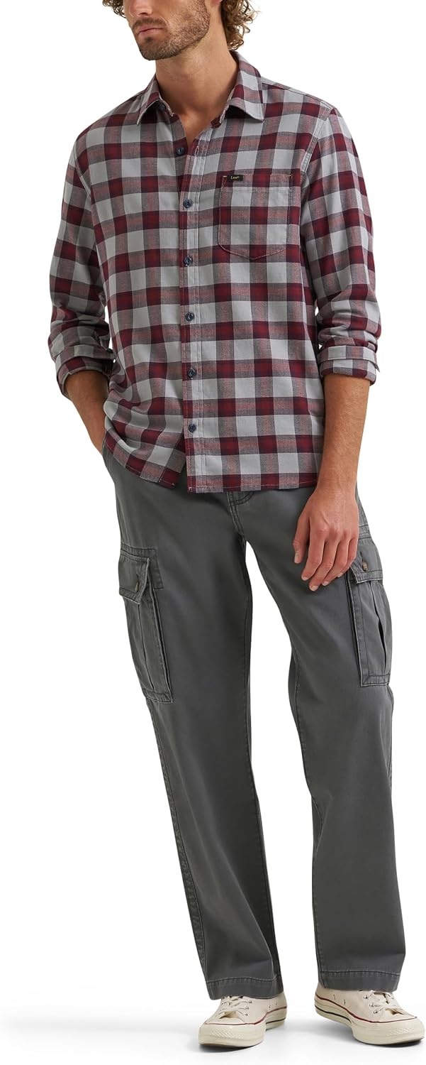 image:imageLee Mens All Purpose Classic Fit Long Sleeve ShirtNeutral Gray Port Plaid Twill