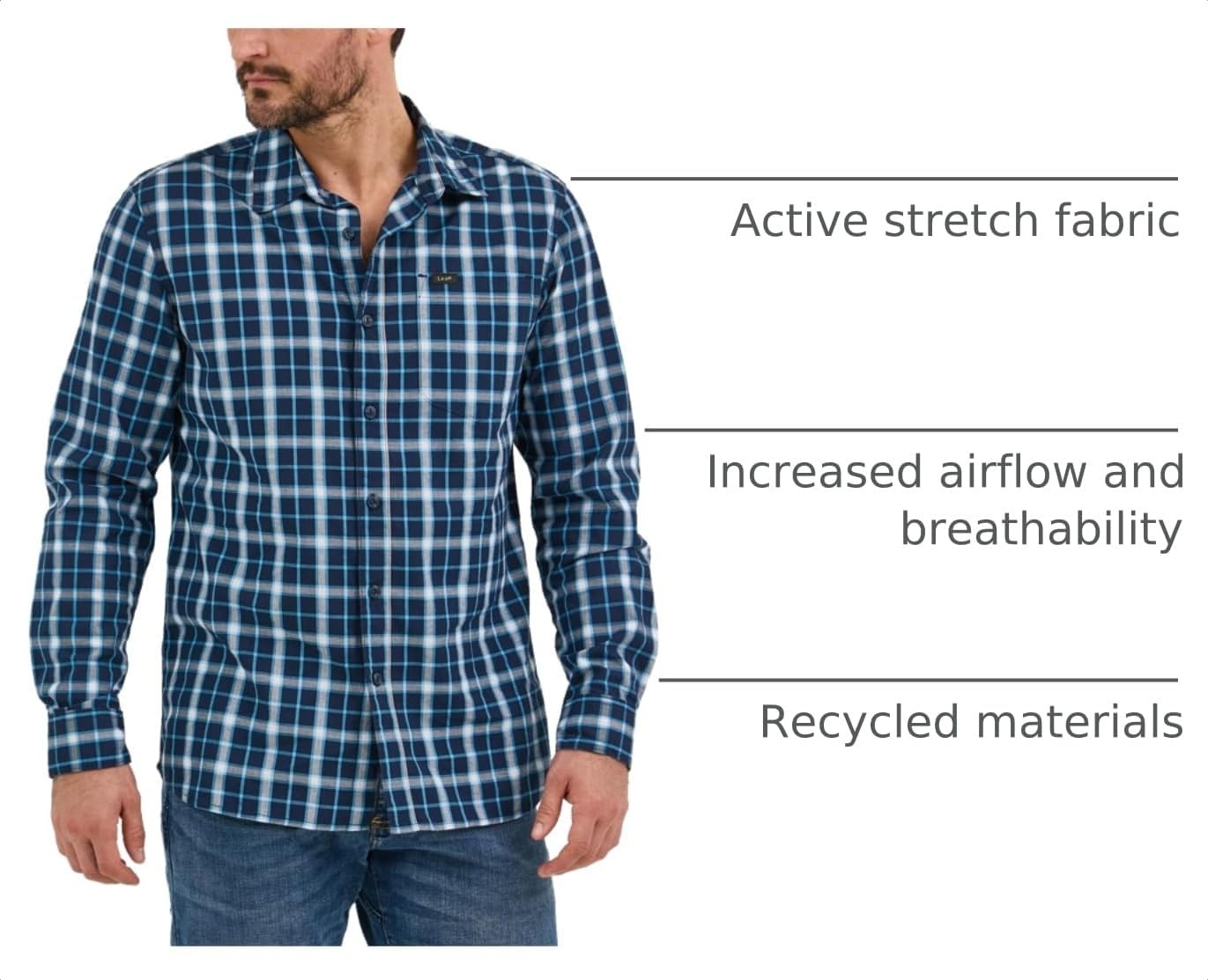 image:imageLee Mens All Purpose Classic Fit Long Sleeve ShirtRivet Navy Plaid