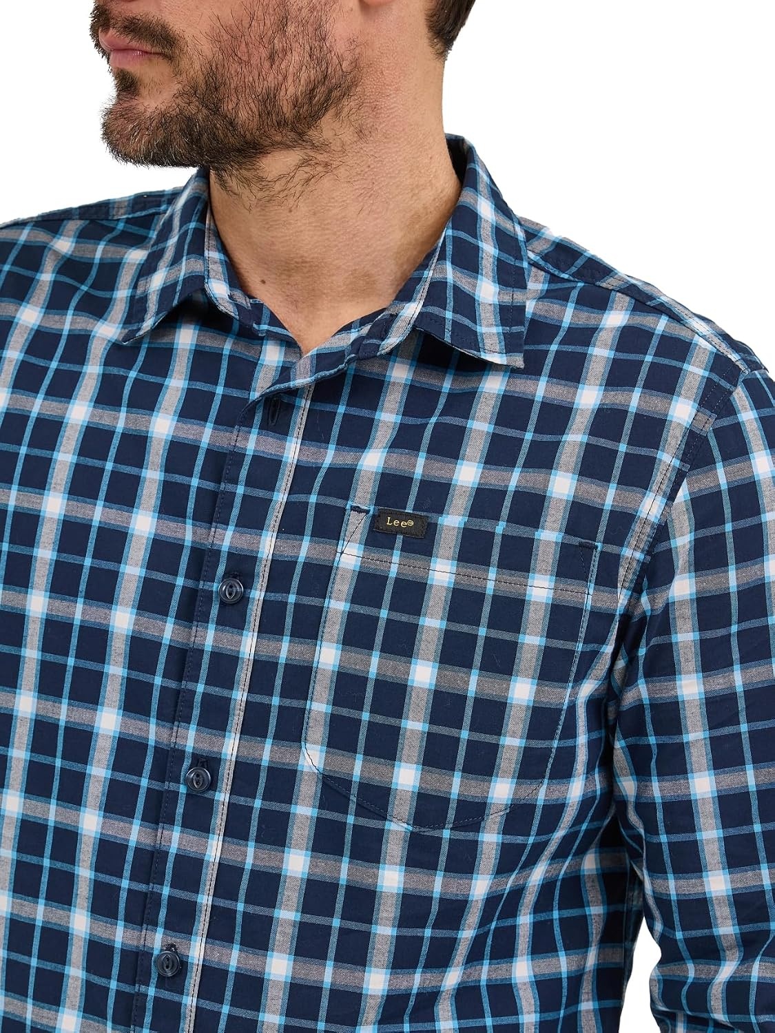 image:imageLee Mens All Purpose Classic Fit Long Sleeve ShirtRivet Navy Plaid